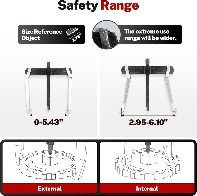 BILITOOLS 6" 2-Jaw Gear Puller, Internal External for Removal of Pulleys Flywheels Bearings & Gears - Image 1